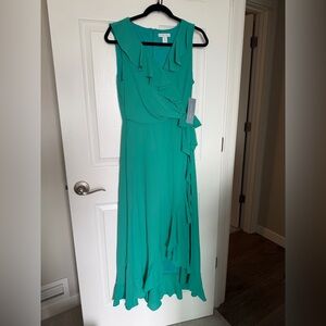 London Times Teal Ruffle Wrap Maxi Dress